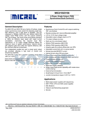 MIC2155 datasheet - 2-Phase, Single Output, PWM Synchronous Buck Control IC