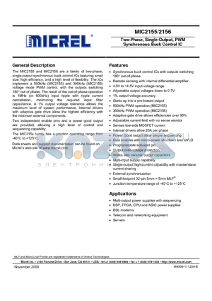 MIC2155_0911 datasheet - Two-Phase, Single-Output, PWM Synchronous Buck Control IC