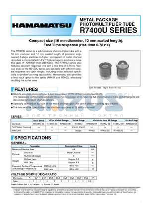 R7400U-06 datasheet - METAL PACKAGE PHOTOMULTIPLIER TUBE