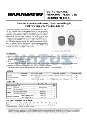 R7401 datasheet - METAL PACKAGE PHOTOMULTIPLIER TUBE