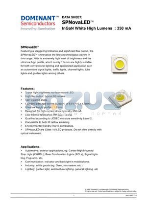 NPW-TSD-AE datasheet - SPNovaLED InGaN White High Lumens : 350 mA