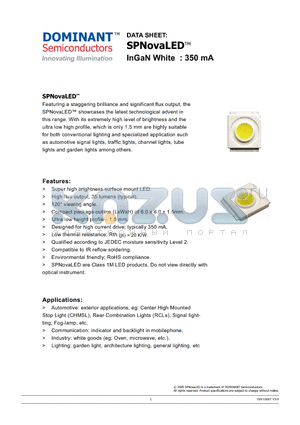 NPW-USD-AA datasheet - SPNovaLED InGaN White: 350 mA