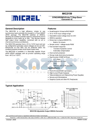 MIC2159 datasheet - SYNCHRONOUS-itty Step-Down Converter IC