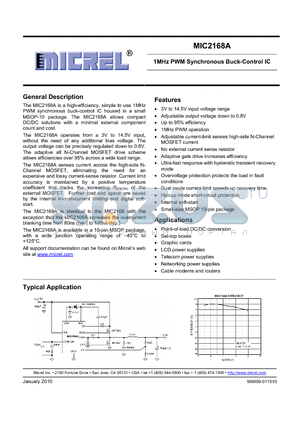 MIC2168A datasheet - 1MHz PWM Synchronous Buck Control IC
