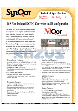 NQ03009HMA15NRN datasheet - 15A Non-Isolated DC/DC Converter in SIP configuration