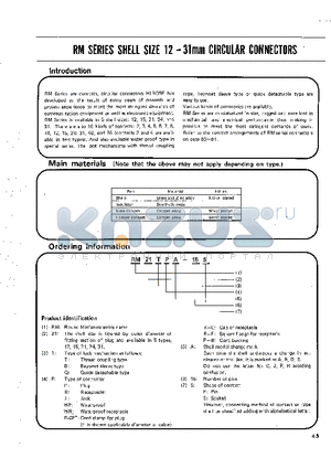 RM12QJA-15S datasheet - RM SERIES SHELL SIZE 12-31mm CIRCULAR CONNECTORS