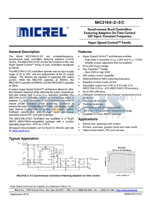 MIC2164-3YMM datasheet - Synchronous Buck Controllers Featuring Adaptive On-Time Control 28V Input, Constant Frequency