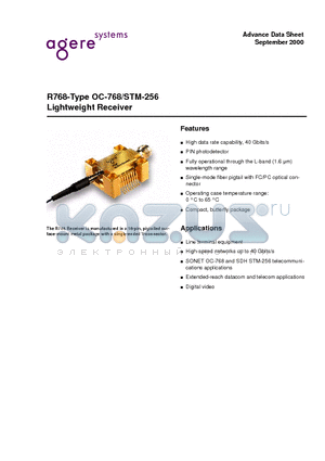 R768PJAA datasheet - R768-Type OC-768/STM-256 Lightweight Receiver