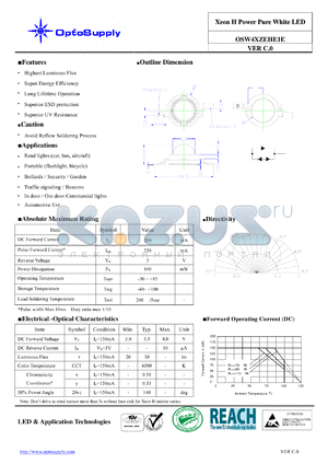 OSW4XZEHE1E datasheet - Xeon H Power Pure White LED Highest Luminous Flux Long Lifetime Operation