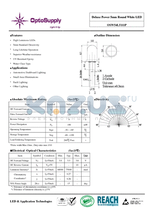 OSW54L5111P datasheet - Delluxe Power 5mm Round Whiite LED