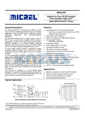 MIC2165YMME datasheet - Adaptive On-Time DC-DC Controller Featuring Hyper Light Load