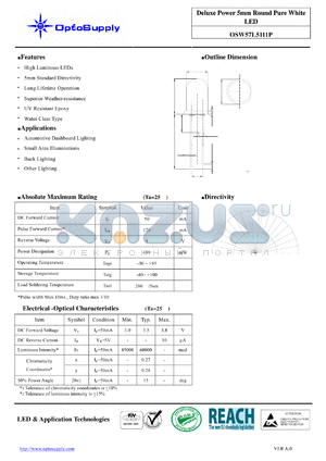 OSW57L5111P datasheet - Deluxe Power 5mm Round Pure White LED