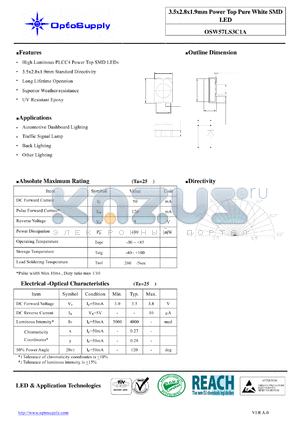OSW57LS3C1A datasheet - 3.5x2.8x1.9mm Power Top Pure White SMD LED