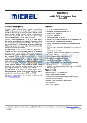 MIC2169BYMME datasheet - 500kHz PWM Synchronous Buck Control IC