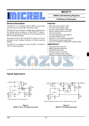 MIC2171 datasheet - 100kHz 2.5A Switching Regulator Preliminary Information