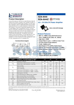 SZA-5044Z datasheet - 4.9 - 5.9 GHz 5V Power Amplifier
