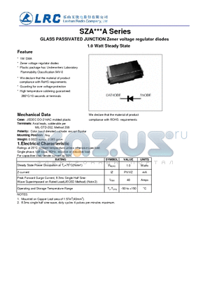 SZA6.8A datasheet - GLASS PASSIVATED JUNCTION Zener voltage regulator diodes 1.0 Watt Steady State