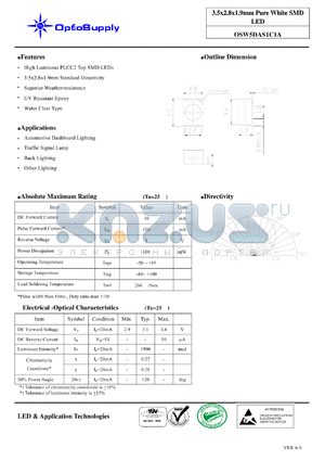 OSW5DAS1C1A datasheet - 3.5x2.8x1.9mm Pure White SMD LED