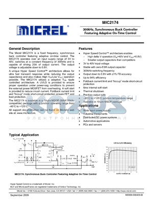 MIC2174 datasheet - 300kHz, Synchronous Buck Controller 300kHz, Synchronous Buck Controller