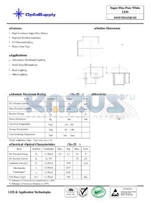 OSW5DAZ4E1D datasheet - Super Flux Pure White LED