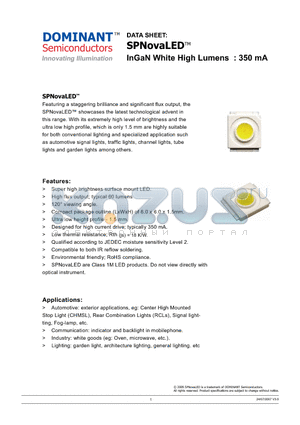 NPW-TSD datasheet - SPNovaLED InGaN White High Lumens : 350 mA