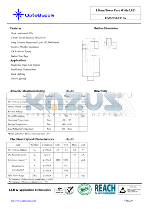 OSW5DK7331A datasheet - 1.8mm Tower Pure White LED