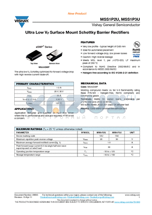 MSS1P2U datasheet - Ultra Low VF Surface Mount Schottky Barrier Rectifiers