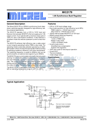 MIC2179-5.0BSM datasheet - 1.5A Synchronous Buck Regulator