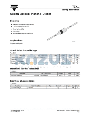 TZX33C datasheet - Silicon Epitaxial Planar Z-Diodes