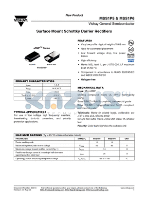 MSS1P5 datasheet - Surface Mount Schottky Barrier Rectifiers