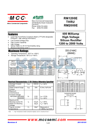 RM1500E datasheet - 500 Milliamp High Voltage Silicon Rectifier 1200 to 2000 Volts