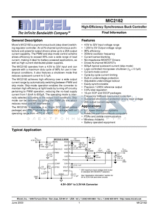 MIC2182-3.3BSM datasheet - High-Efficiency Synchronous Buck Controller Final Information