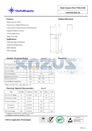 OSW5DL5MC1B datasheet - 5mm Concave Pure White LED