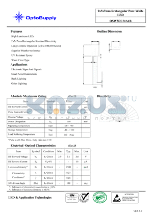 OSW5DL71A1B datasheet - 2x5x7mm Rectangular Pure White LED
