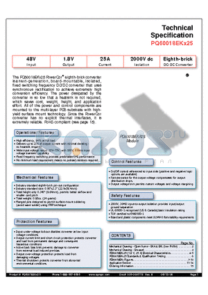 PQ60018EKA25PKS-G datasheet - Eighth-brick DC-DC Converter