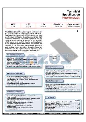 PQ60018EKA25PNS-G datasheet - Eighth-brick DC-DC Converter