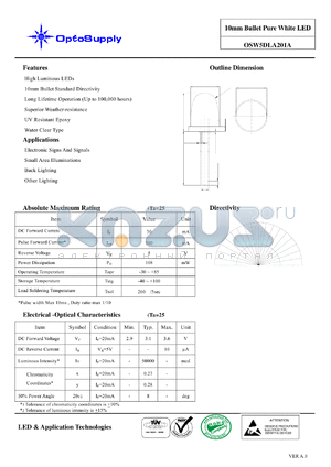 OSW5DLA201A datasheet - 10mm Bullet Pure White LED