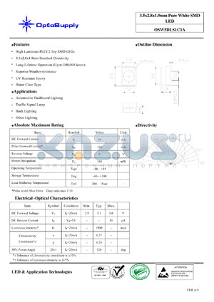 OSW5DLS1C1A datasheet - 3.5x2.8x1.9mm Pure White SMD LED