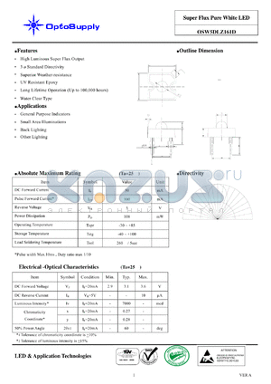 OSW5DLZ161D datasheet - Super Flux Pure White LED