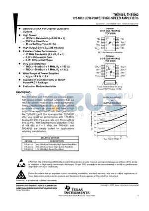 THS4081DGN datasheet - 175-MHz LOW-POWER HIGH-SPEED AMPLIFIERS