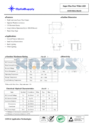 OSW5DLZ3K1D datasheet - Super Flux Pure White LED