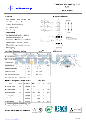 OSW5DTS4C1A datasheet - 5x5x1.5mm Pure White Top SMD LED