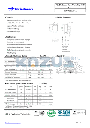 OSW5DTS5C1A datasheet - 3.5x2.8x1.9mm Pure White Top SMD LED