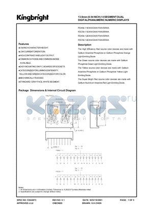 PDA54-12EWA datasheet - 13.8mm(0.54INCH) 14SEGMENT DUAL DIGIT ALPHANUMERIC NUMERICDISPLAYS