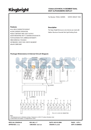 PDA54-12SRWA datasheet - 13.8mm (0.54 INCH) 14 SEGMENT DUAL DIGIT ALPHANUMERIC DISPLAY