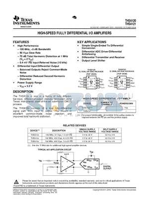 THS4121 datasheet - HIGH-SPEED FULLY DIFFERENTIAL I/O AMPLIFIERS