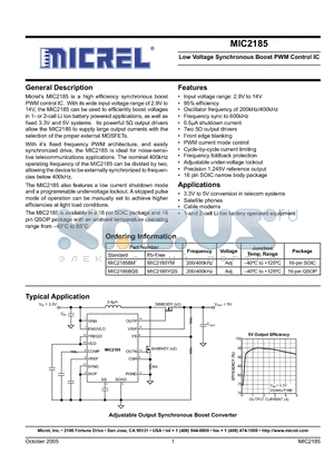 MIC2185 datasheet - Low Voltage Synchronous Boost PWM Control IC