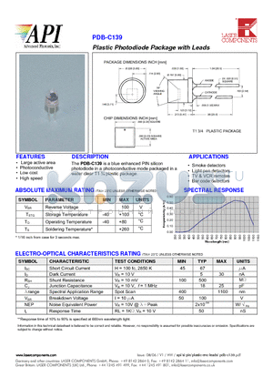 PDB-C139 datasheet - Plastic Photodiode Package with Leads