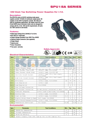 SPU15A-101 datasheet - 15W Desk Top Switching Power Supplies For I.T.E.