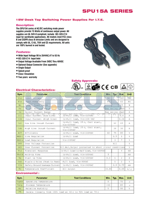 SPU15A-102 datasheet - 15W Desk Top Switching Power Supplies For I.T.E.